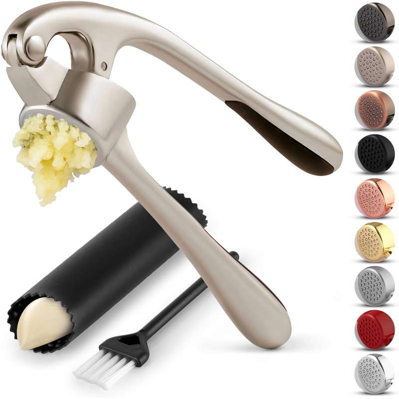 Ensemble de presse-ail Zulay Kitchen Premium - avec éplucheur et brosse en silicone, Argent argent