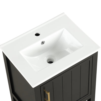 Meuble-lavabo de 20 po avec lavabo, armoire de salle de bain avec porte à fermeture douce, support de rangement et tablette ouverte