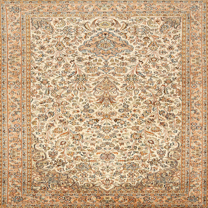 Tapis traditionnel beige / crème / noir Soumare, Carré 5 pi