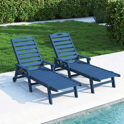 Ensemble de 2 chaises longues d'extérieur, chaises longues de piscine en PEHD pour la piscine, chaises longues pour l'extérieur, patio, bronzage
