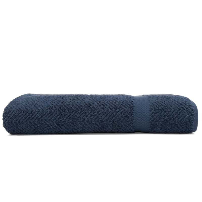 Drap de bain en coton Herringbone, Bleu minuit