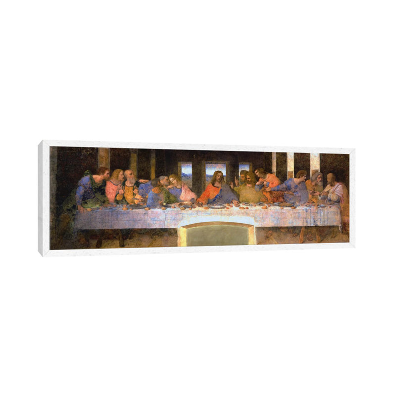 The Last Supper by Leonardo Da Vinci - Panoramic Painting on Canvas, White Framed, 152.4 cm H x 50.8 cm W
