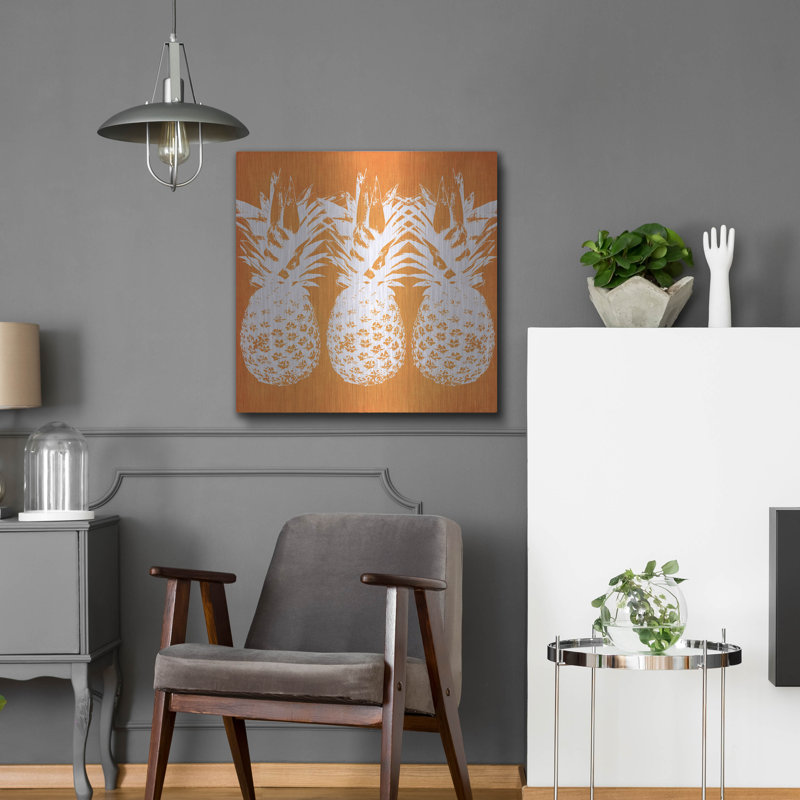 «Orange Pineapples» par Linda Woods, art mural en métal, H 24 po x l 24 po
