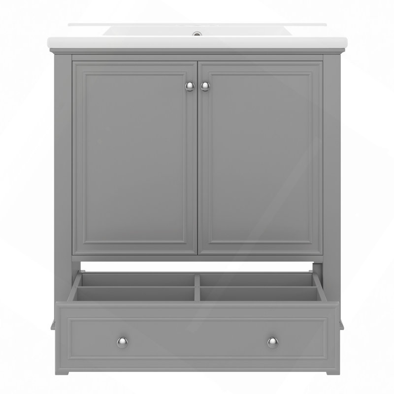 Bathroom Vanity With Sink Combo, Multi-Functional Bathroom Cabinet With Doors And Drawer, Solid Frame And MDF Board