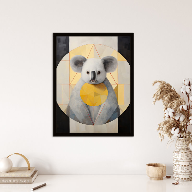 King Koala Abstract Geometric Animal Yellow Grey - Single Picture Frame Print
