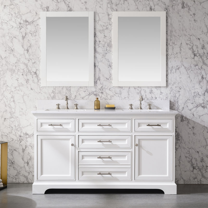 Thompson 60" W Double Vanity, White/Brushed Nickel
