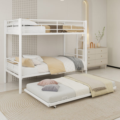 Lit superposé robuste au-dessus d'un lit simple / L / réduit le bruit / garde-corps de sécurité / aucun sommier nécessaire, blanc