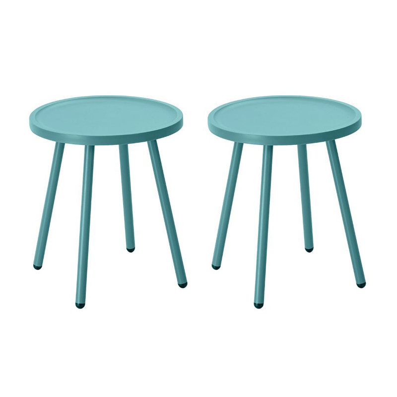 2 Piece 16'' Round Plastic Outdoor Side Table, Weather Resistant, Garden Patio, Blue