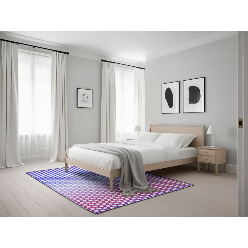 Tapis rose/bleu tissé à la machine, Rectangle 5 pi x 7 pi