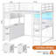 Lit mezzanine double avec 7 tiroirs de rangement, grande bibliothèque à 2 cubes, bureau en L et station de charge, lit mezzanine en métal avec lumières DEL et tablette ouverte, lit avec barrière de sécurité et échelles, gris chêne | Lit mezzanine double 4 en 1-579297859