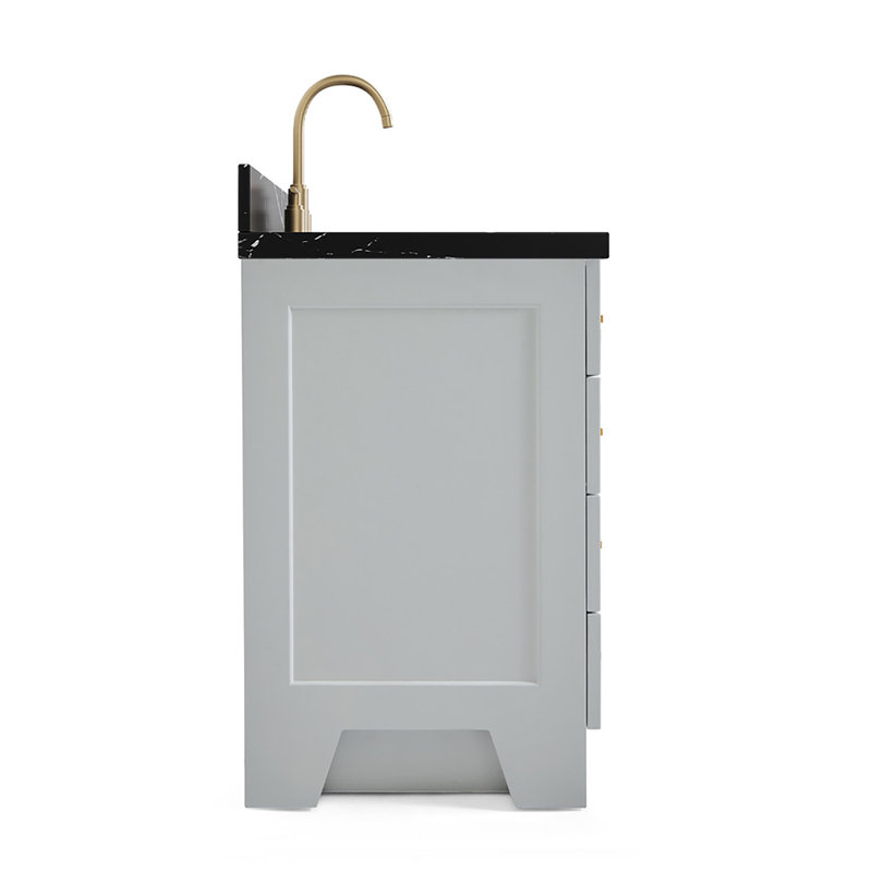 Freitas 48'' Solid Wood Single Bathroom Vanity, White, Rectangle, White Quartz