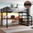 Queen Loft Bed Frame With Desk And With Storage Function Stairs, Metal Material Loft Bed Frames With Led Lighting Function Lights, With Usb Charging Function Ports, Multifunctional Iron Nets And Noise-Free, In Black Finish-342042256