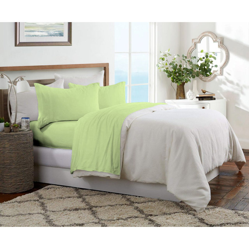 Brooklyn Flat Jersey Knit Sheet Set, Green, Full Sheet Set with 2 Pillowcases