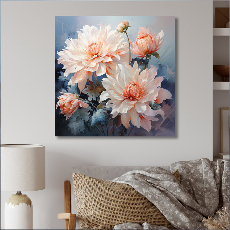 Impression romantique «I Peach Chrysanthemums Peach», H 24 po x l 24 po x P 1 po, Toile tendue