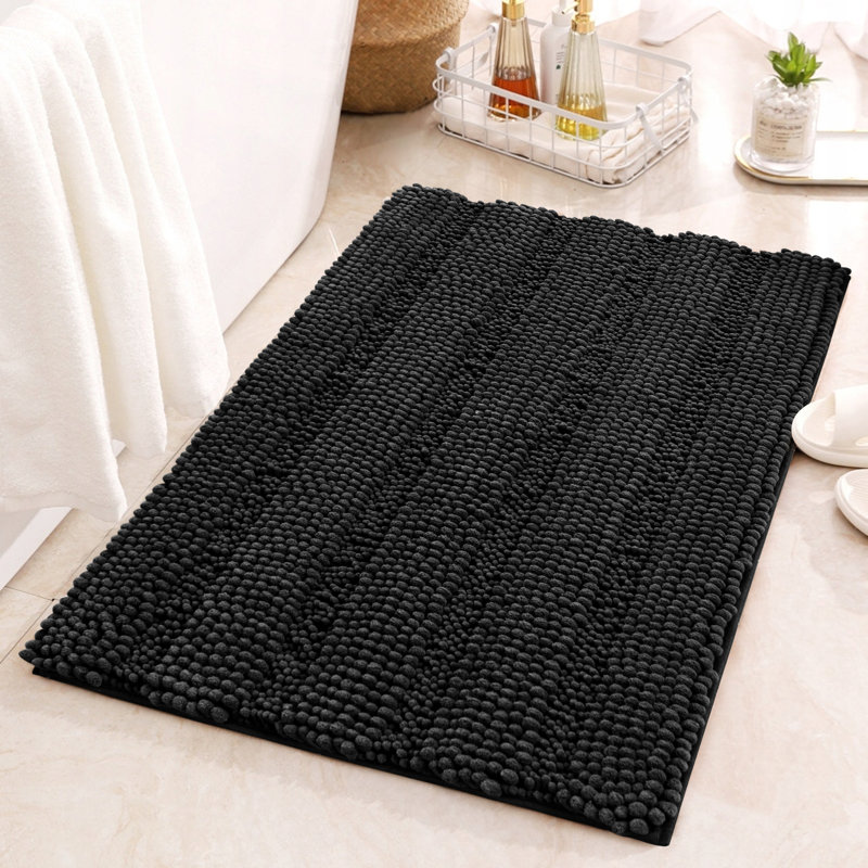 Chenault Soft Chenille Bathroom Rug, Black, 20" W x 32" L