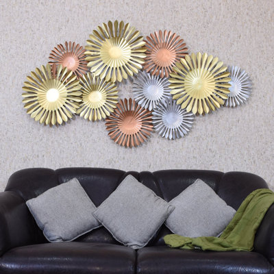 DÉCOR MURAL EN MÉTAL MÉTALLISÉ À GRANDS MOYENS 100% GÉOMÉTRIQUE ÉCOLOGIQUE - 55 po x 30 po, couleur multicolore, motif géométrique, art mural en métal pour le salon, la salle d'étude, le bureau