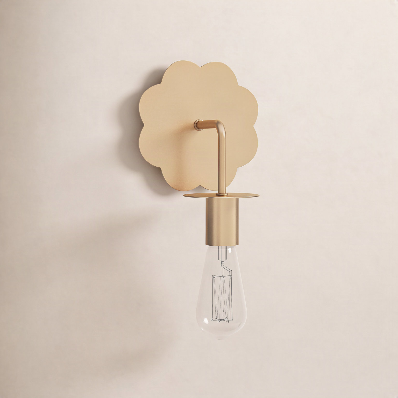 Single Light Dimmable Armed Sconce, Natural Brass