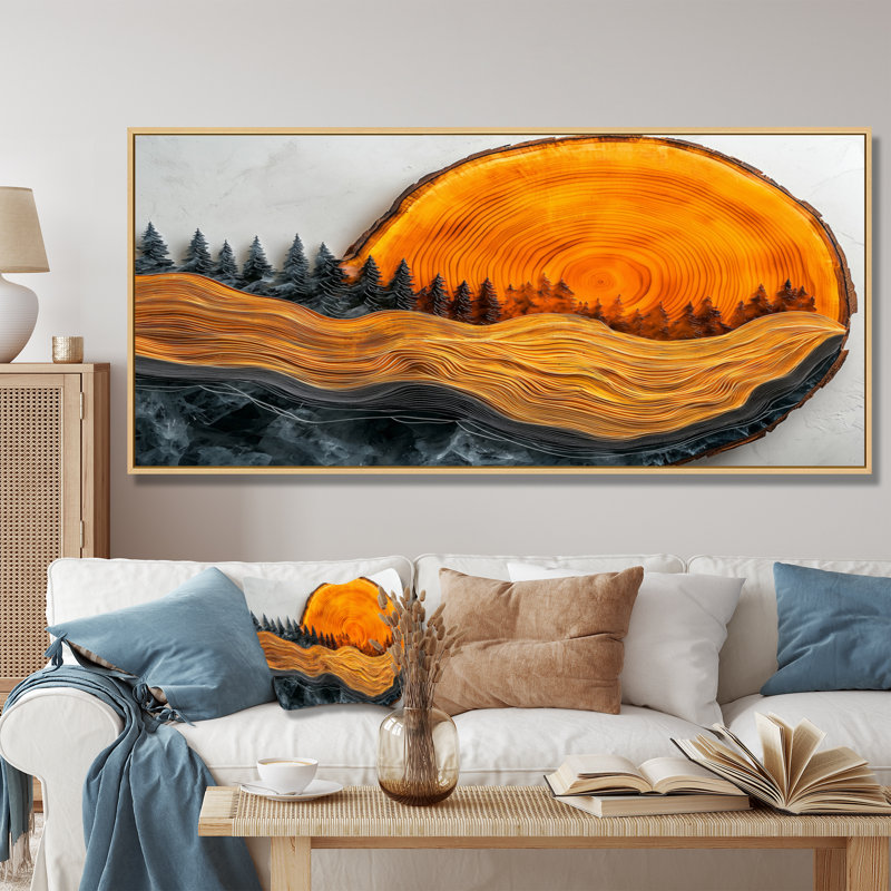 Dar Amber or du soleil rivière de cristal I - forêt, art mural, H 28 po x l 60 po, Floater Framed, Noir