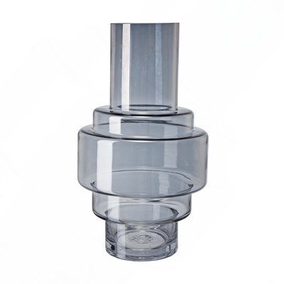 D7.7X13.8"H Geometric Design Smoke Luster Blue And Clear Accent Vase