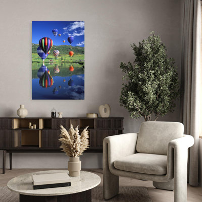 Montgolfières reflétées dans le lac Snowmass, Colorado, États-Unis, art mural rétro coloré classique