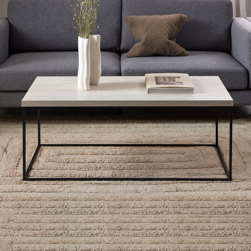 Barossa Coffee Table with Marble Top & Black Steel Base 110x55x45cm, Light Oak