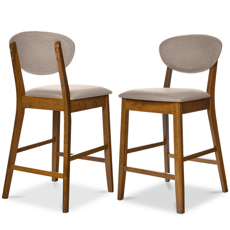 2-Piece Mid-Century Modern Wood And Upholstered Counter Height Bar Stool Set - Walnut/Cream, Gray
