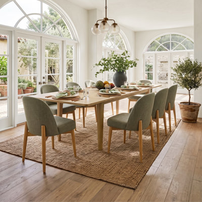  Ensemble de salle à manger extensible en bois naturel avec 8 chaises rembourrées