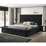 Luxurious Tufted Headboard Upholstered Contemporary King Bed Multiple Storage
