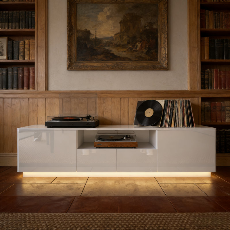 Armoire de rangement multimédia l 70,8 po à 4 tiroirs avec éclairage à DEL chaud et tablette