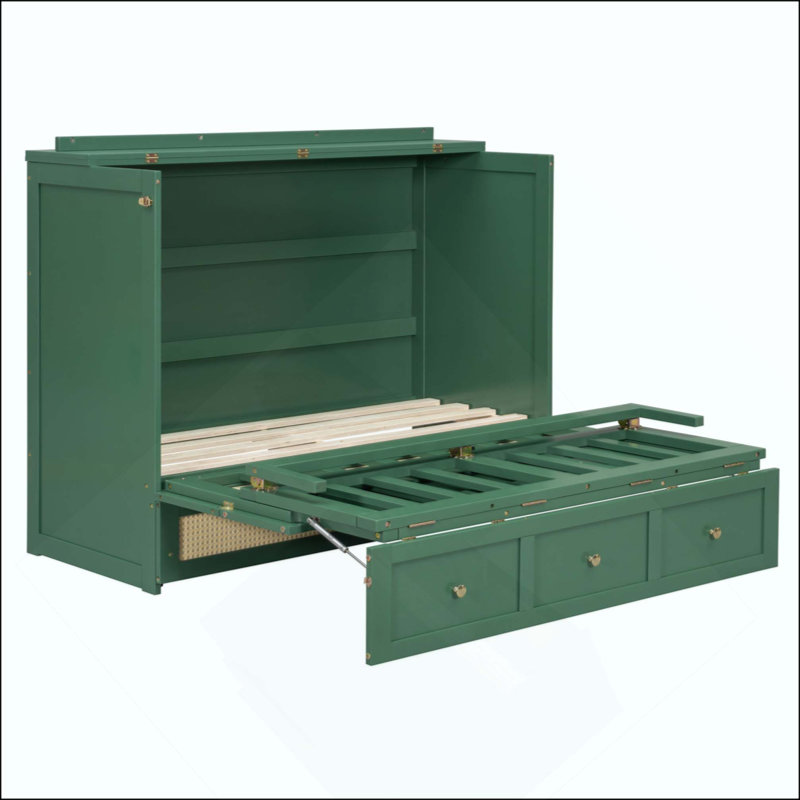 Lit escamotable avec grands tiroirs Murphy, Full / Double, Green
