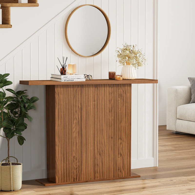 41.3'' Long Console Table, Fluted Wooden Sofa Table Behind The Couch, Mid Century Entryway Table, Walnut
