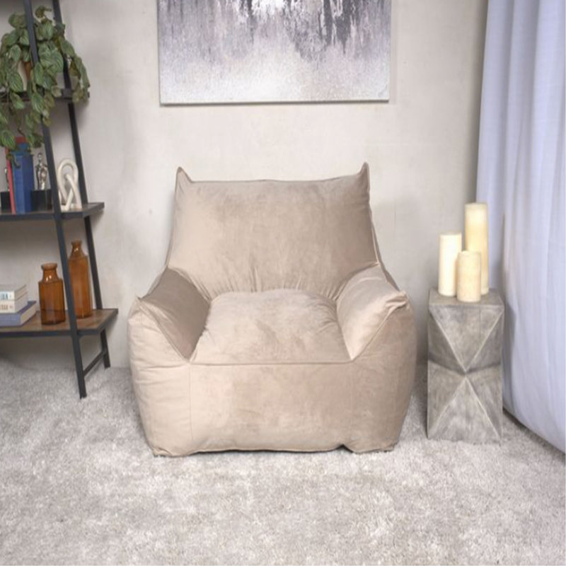 Fauteuil à billes en velours de coton avec accoudoirs Allea, H 30 po x l 42 po x P 40 po, Velours taupe
