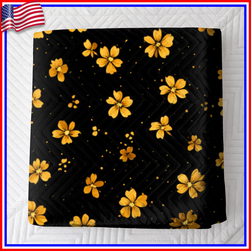 Couvre-lit matelassé à motif floral jaune toutes tailles, Lit simple