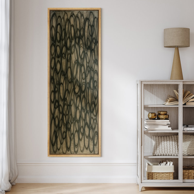 Abstrait motif de boucles d'olive organique foncé - grand art mural sur toile encadrée, H 60 po x l 20 po x P 1,5 po, Naturel