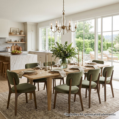 9-Piece Extendable Dining Table Set with Upholstered Solid Wood Chairs