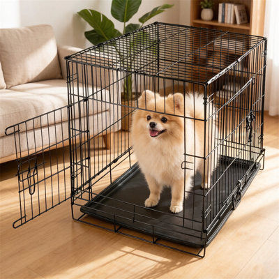 Foldable Metal Dog Cage with Plastic Tray
