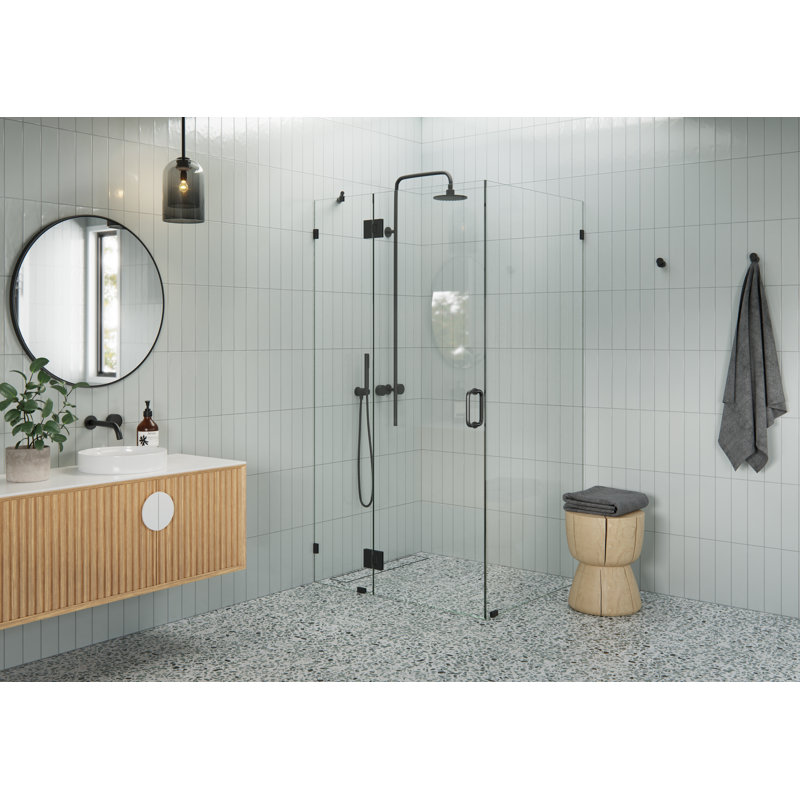 Halo 40 in. x 36 in. x 78 in. 90-degree Fully Frameless Glass Hinged Shower Enclosure, Matte Black