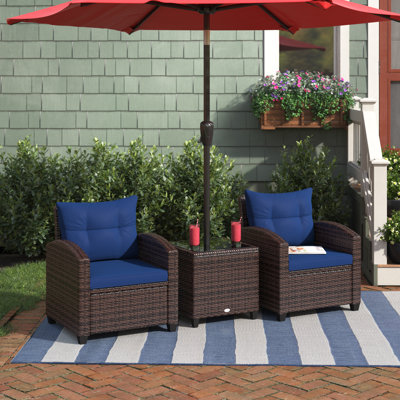 Chunn 3 Piece Rattan Seating Group with Cushions