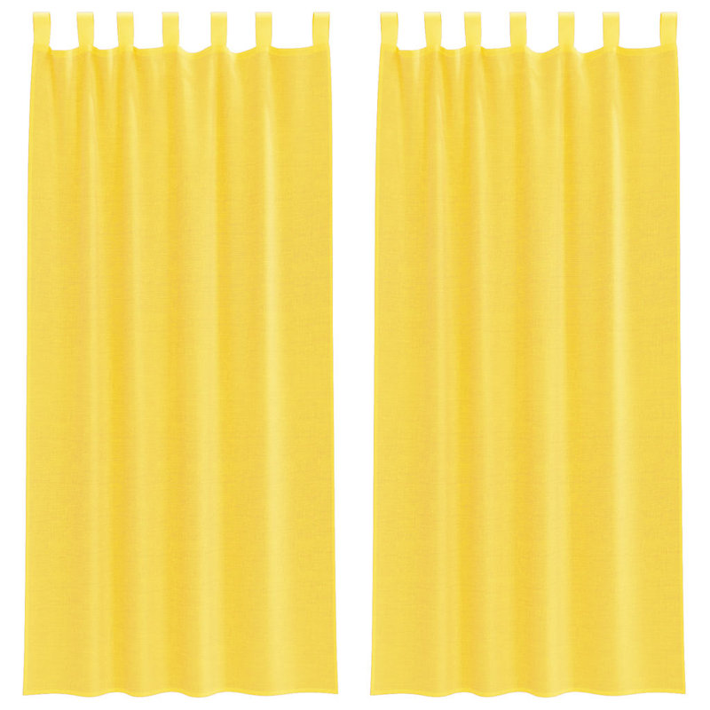 Voile Curtains With Tab Top 2 Pcs, 140cm Width x 245cm Drop, Yellow