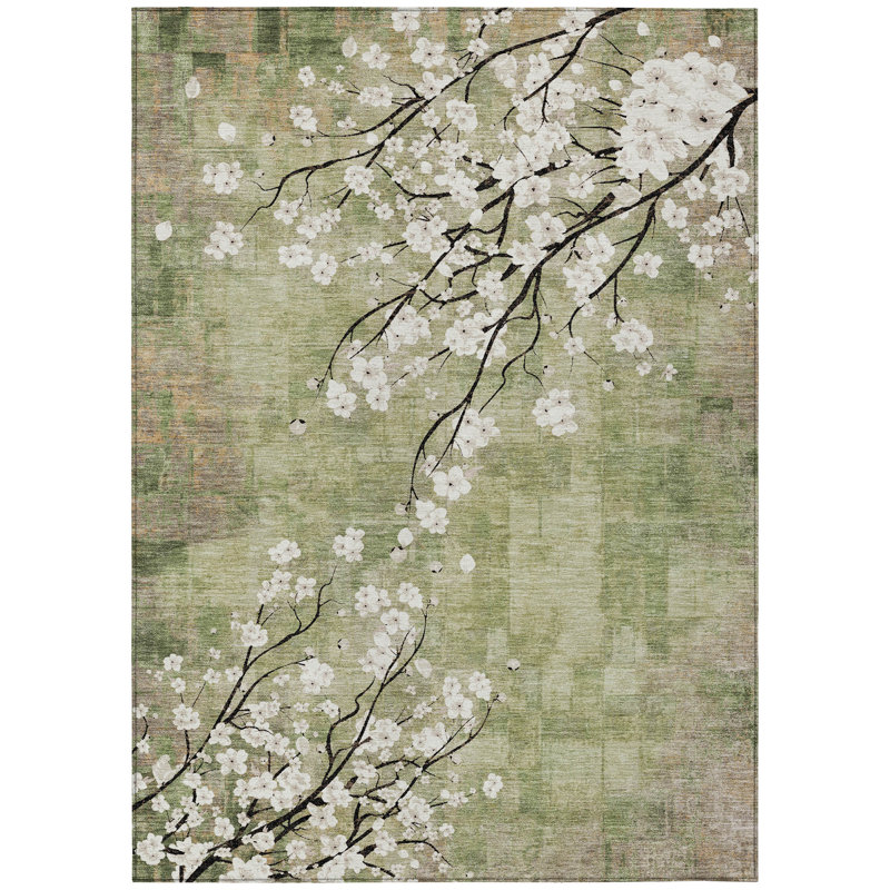 Machine Washable Indoor/Outdoor Brenden ACN2248 Floral Rug, Rectangle 10' x 14'