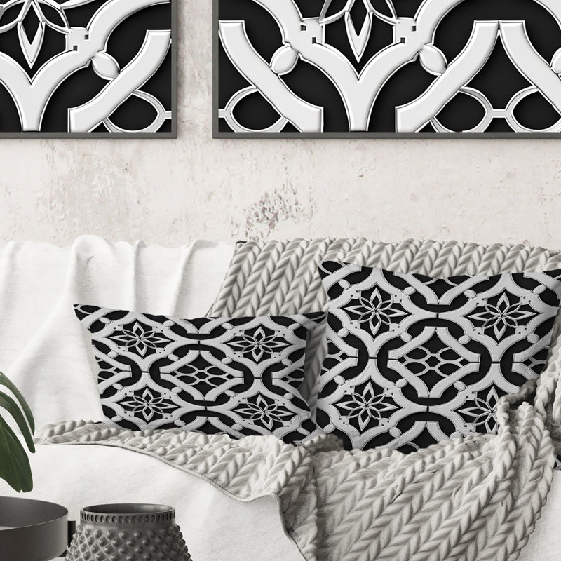 Coussin lombaire rétro rétro géométrique noir et blanc