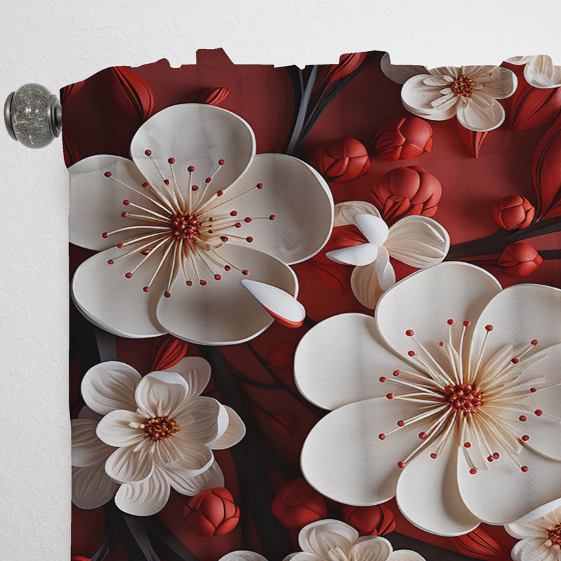 Mishti - Branches de fleurs d'orchidées blanches et rouges II - Rideau traditionnel - Velours obscurcissant - 1 panneau