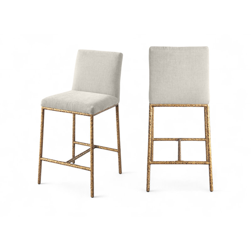 Reeves Chenille Fabric Upholstered Counter Stool, Brushed Gold, Cream Chenille Fabric