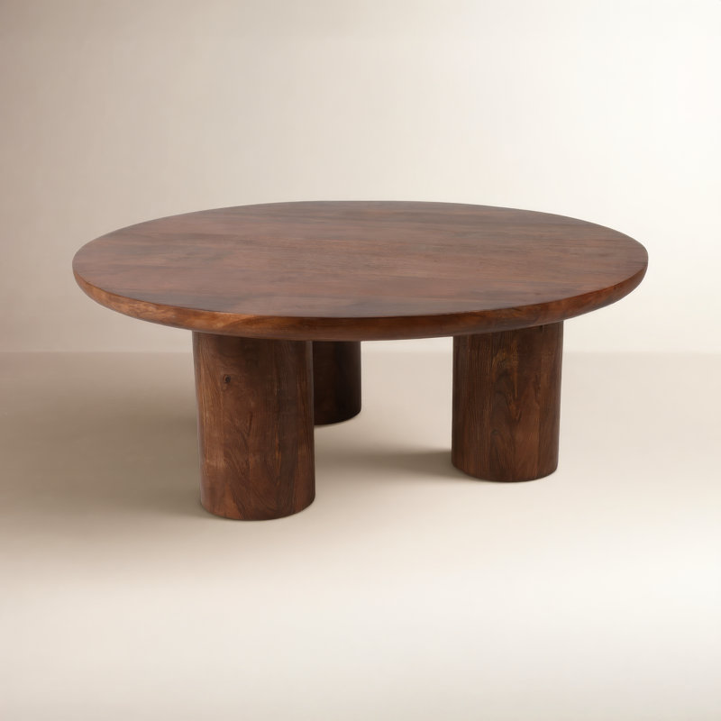 Faustine Round Mango Wood Coffee Table, Dark Brown