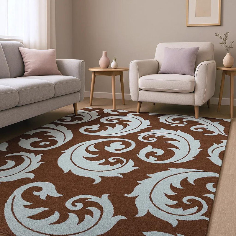 Tapis bleu clair et brun en laine touffeté à la main Borset, 5 pi x 7 pi 6 po
