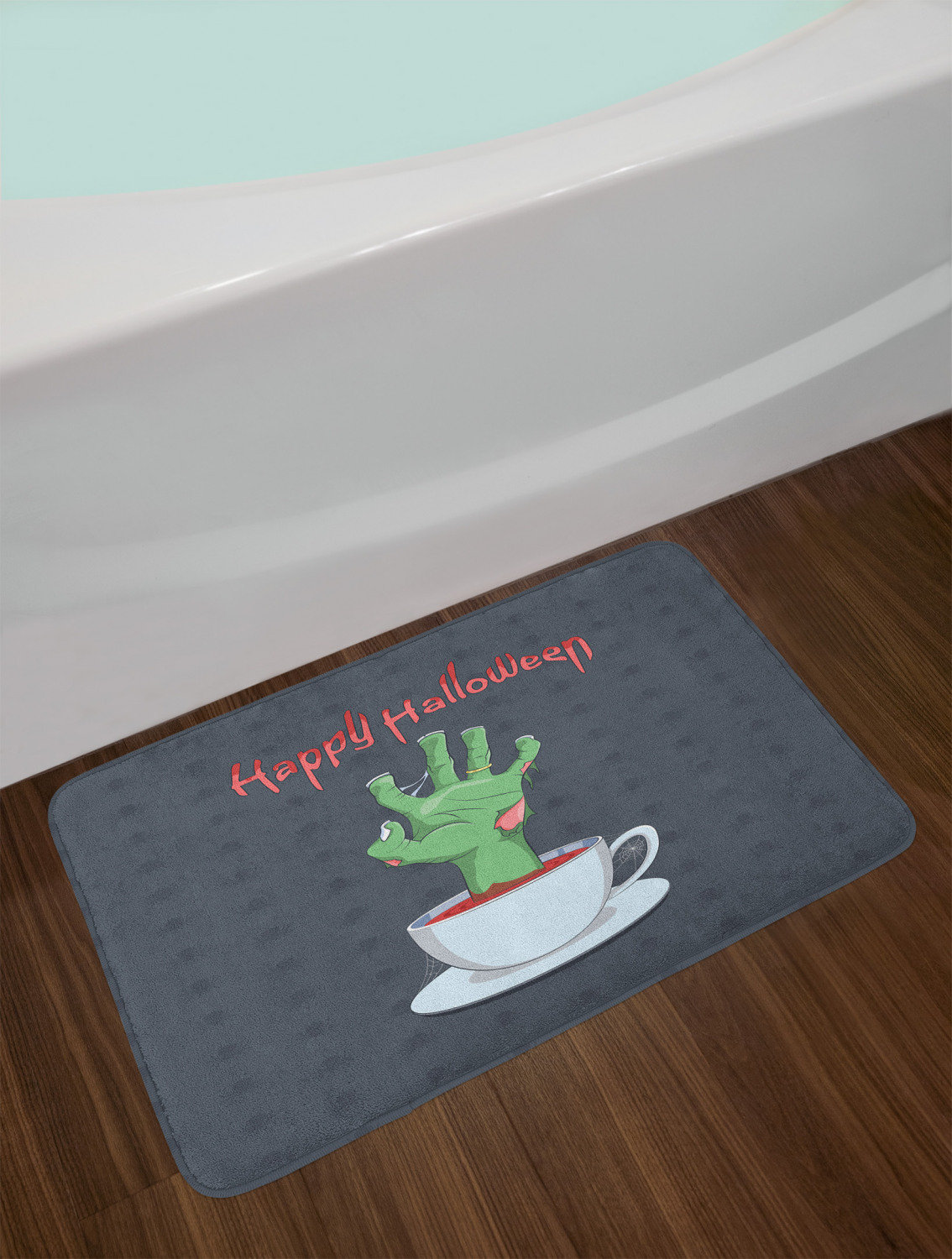 Ambesonne Zombie Handin a Bloody Tea Cup with Happy Halloween Lettering ...