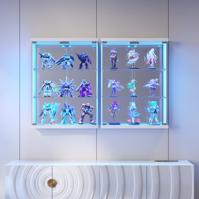3-Tier Glass Display Cabinet With Rgb Sensor Lights, Wall-Mounted Storage Cabinet