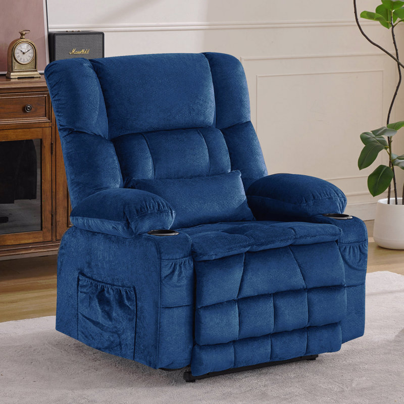 Grand fauteuil inclinable à deux moteurs et à levage électrique - à plat, pétrissage à la taille, chauffage, porte-gobelets, pour personnes âgées