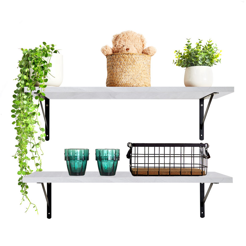 Kaboon Floating Shelves Set Of 2, 10 X 27, White Rock, White Rock, 27'' W X 10'' D