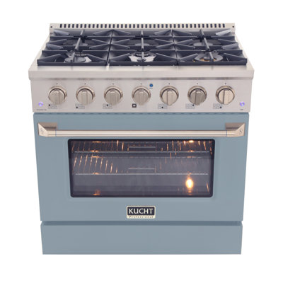 KUCHT Professional 36 in. 5.2 cu. ft. Propane Gas Range with Sealed Burners and Convection Oven in Stainless Steel with Light Blue Oven Door